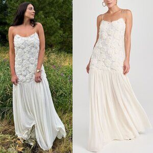 Alexis Natalina Maxi‎ Dress Ivory White Floral Rosette Pleated XL NWT